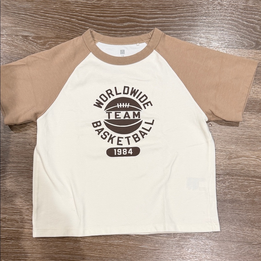 Uniqlo Kids Raglan Tee - White and Brown